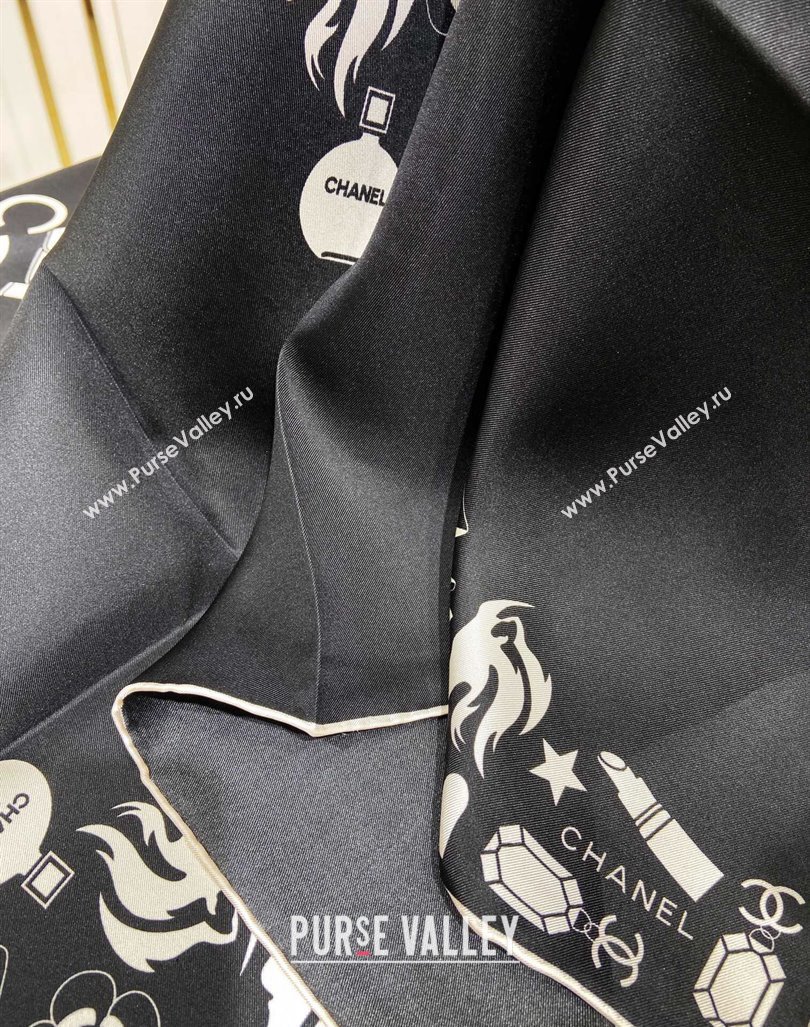 Chanel Silk Square Scarf 90x90cm Black 2024 040801 (A-240408003)