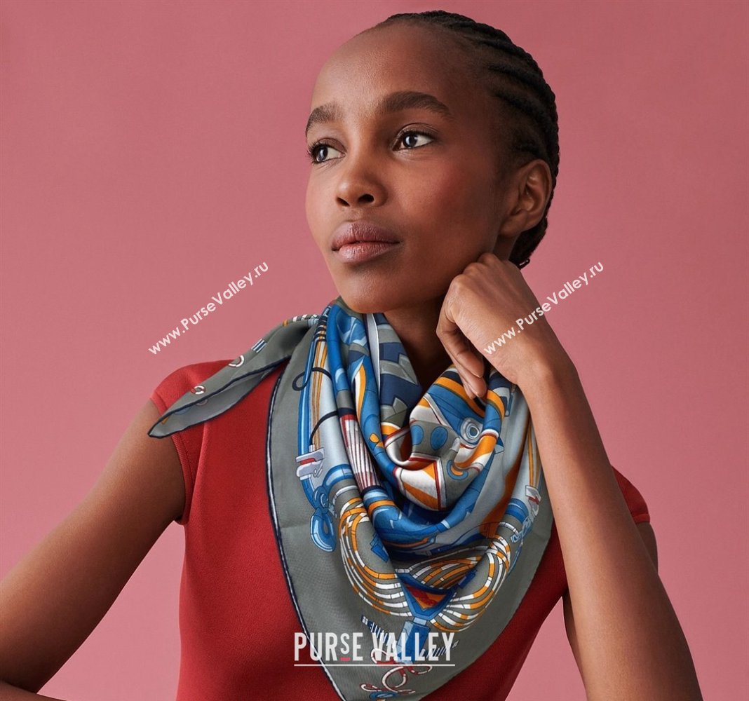 Hermes Neo Brandebourgs Sqaure Scarf 90x90cm Grey 2024 (A-240407018)