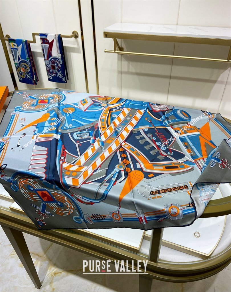 Hermes Neo Brandebourgs Sqaure Scarf 90x90cm Grey 2024 (A-240407018)