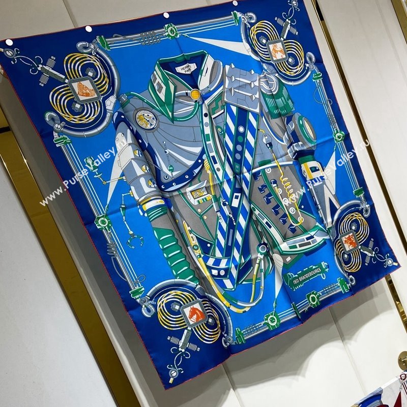 Hermes Neo Brandebourgs Sqaure Scarf 90x90cm Blue 2024 (A-240407019)