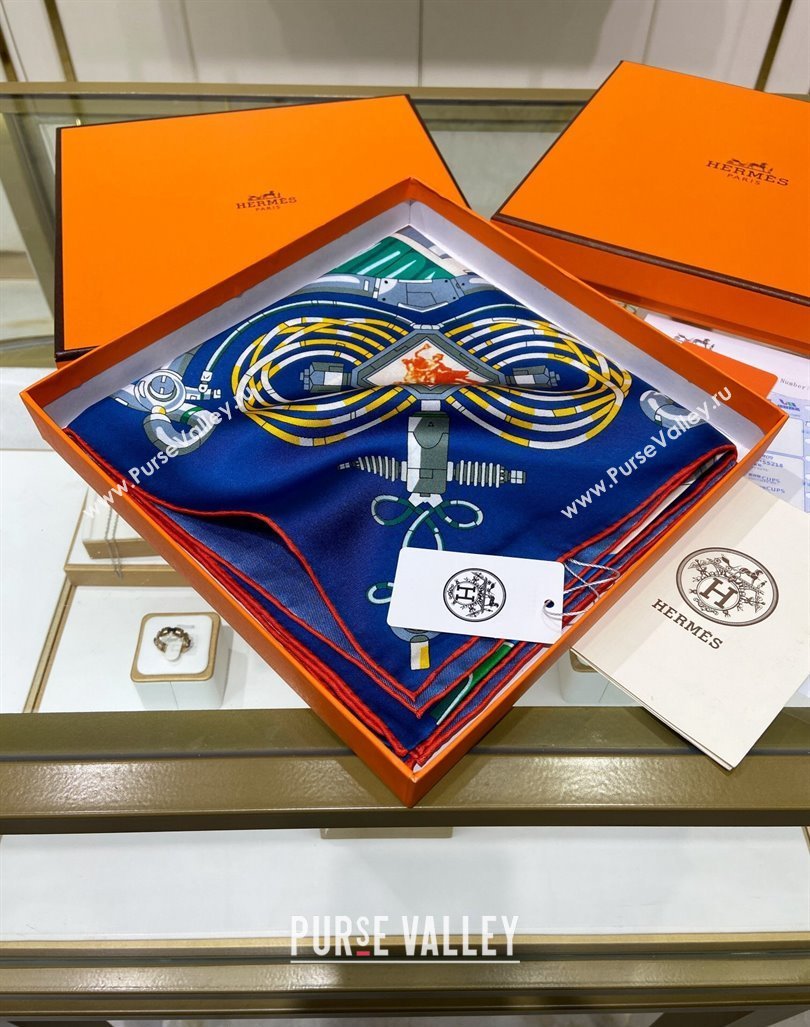 Hermes Neo Brandebourgs Sqaure Scarf 90x90cm Blue 2024 (A-240407019)