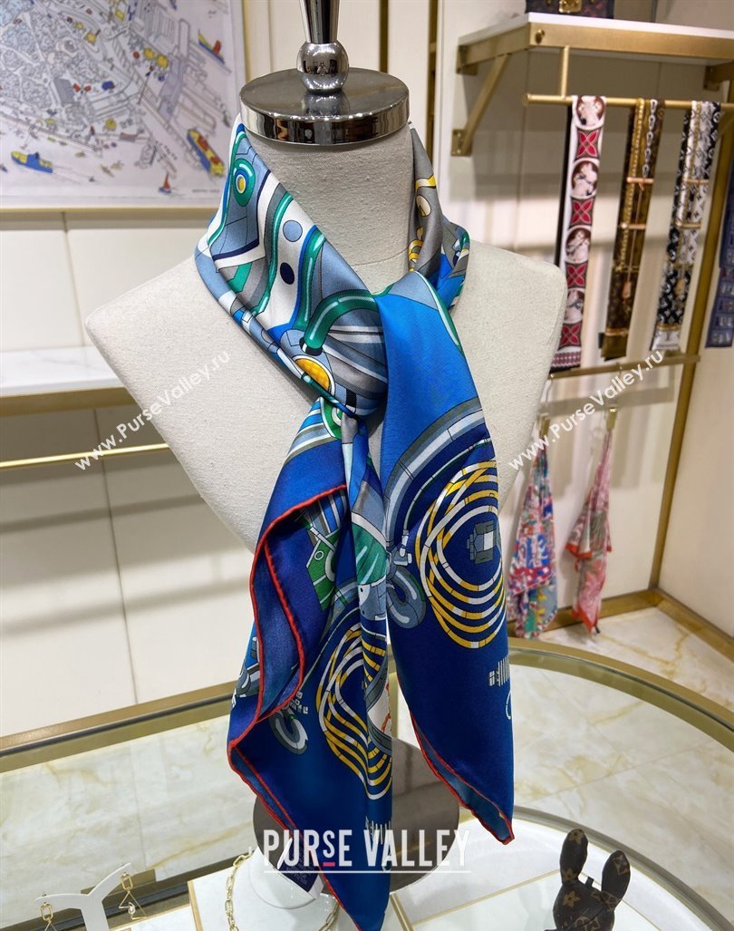 Hermes Neo Brandebourgs Sqaure Scarf 90x90cm Blue 2024 (A-240407019)