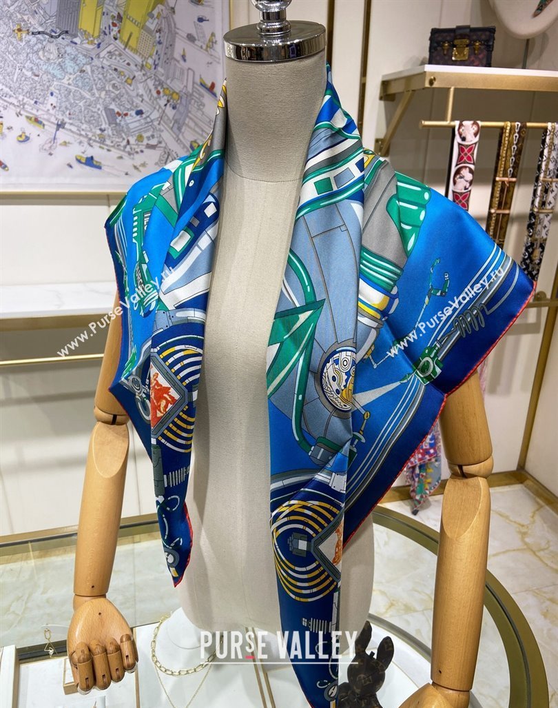 Hermes Neo Brandebourgs Sqaure Scarf 90x90cm Blue 2024 (A-240407019)