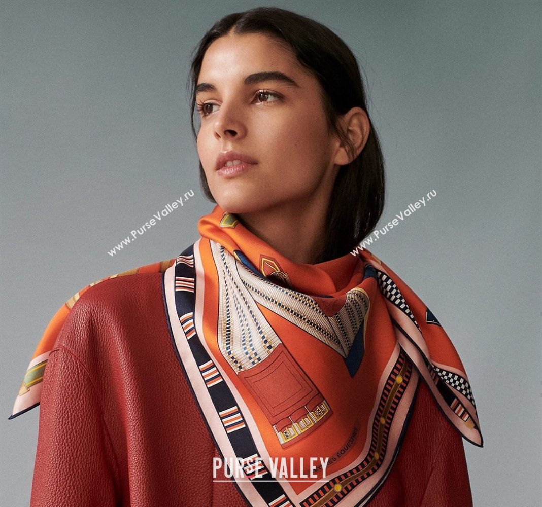 Hermes Lettres Equestre Sqaure Scarf 90x90cm Orange 2024 (A-240407001)