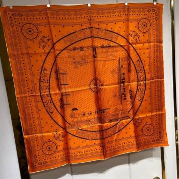 Hermes All Aboard! bandana Sqaure Scarf 90x90cm Orange 2024 (A-240407021)