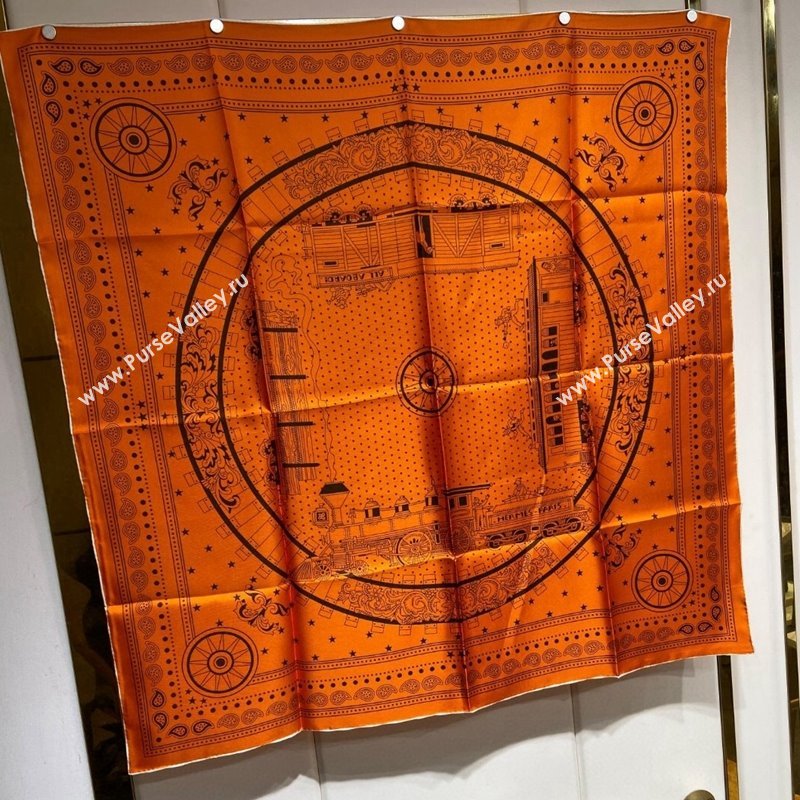Hermes All Aboard! bandana Sqaure Scarf 90x90cm Orange 2024 (A-240407021)