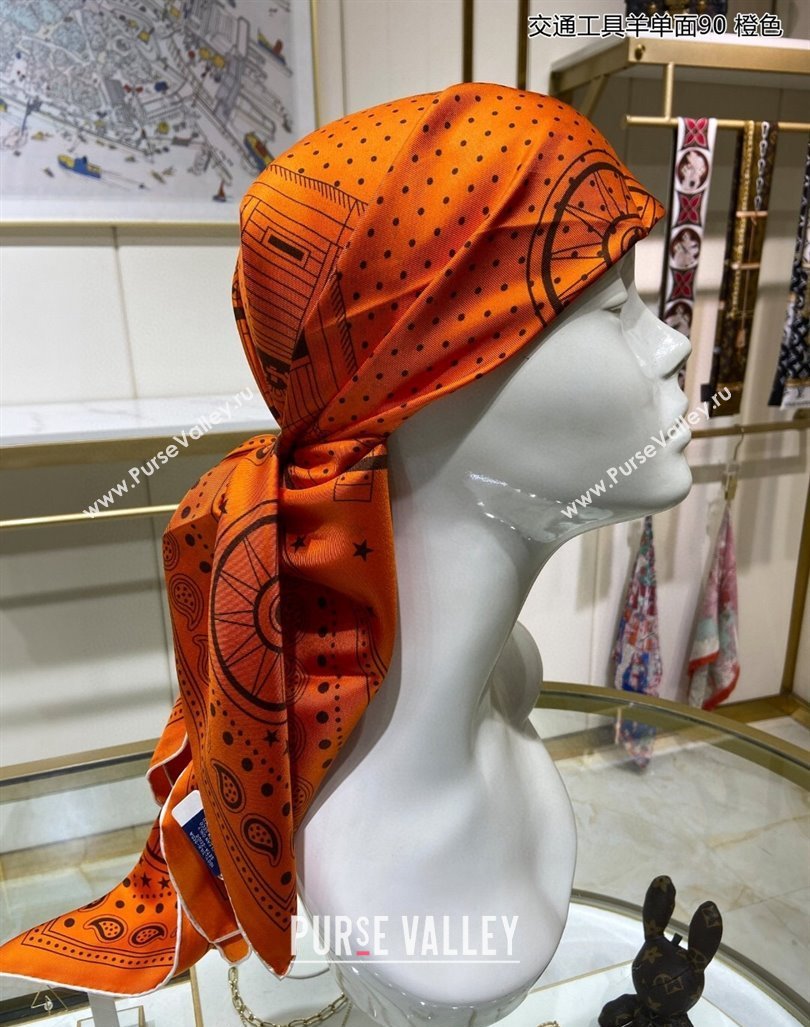 Hermes All Aboard! bandana Sqaure Scarf 90x90cm Orange 2024 (A-240407021)