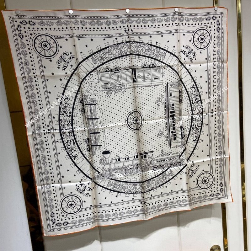 Hermes All Aboard! bandana Sqaure Scarf 90x90cm White 2024 (A-240407022)