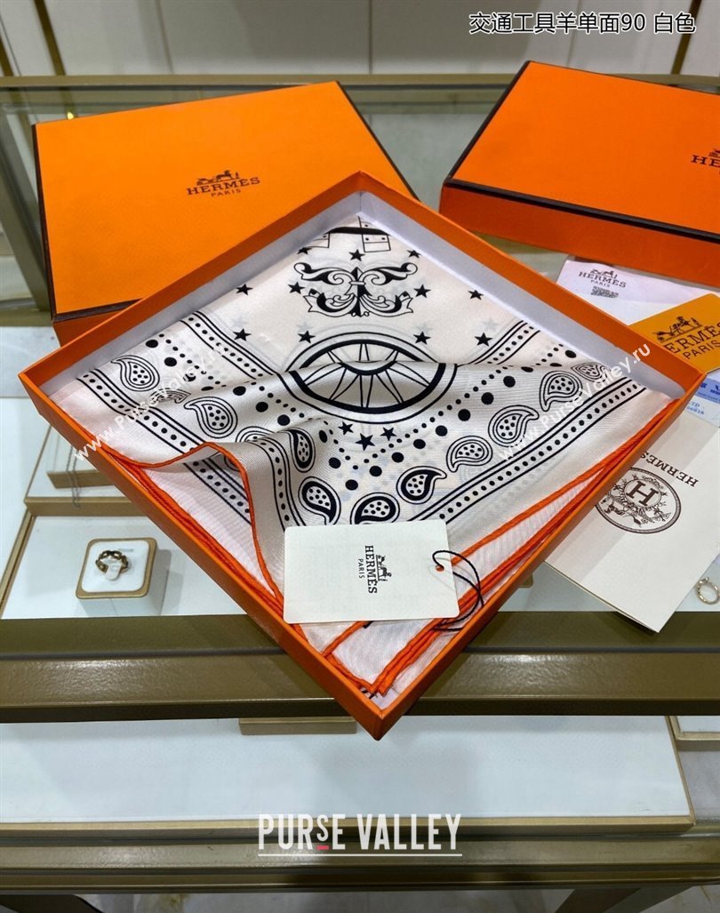 Hermes All Aboard! bandana Sqaure Scarf 90x90cm White 2024 (A-240407022)