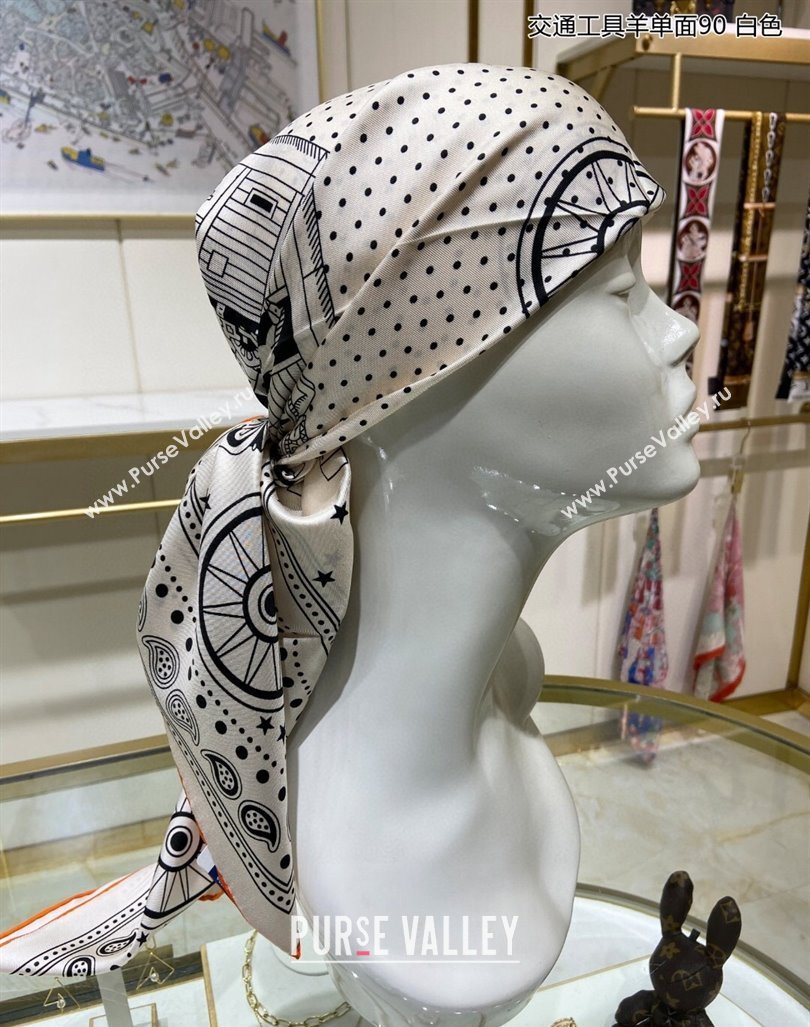 Hermes All Aboard! bandana Sqaure Scarf 90x90cm White 2024 (A-240407022)