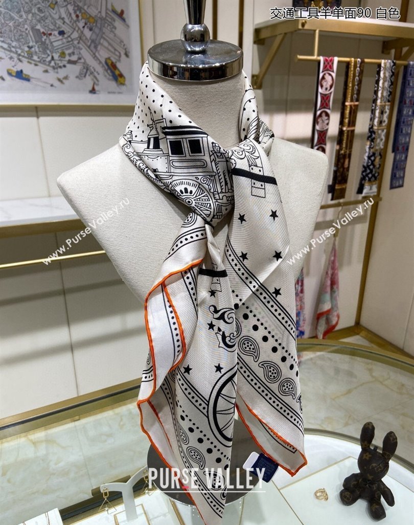 Hermes All Aboard! bandana Sqaure Scarf 90x90cm White 2024 (A-240407022)