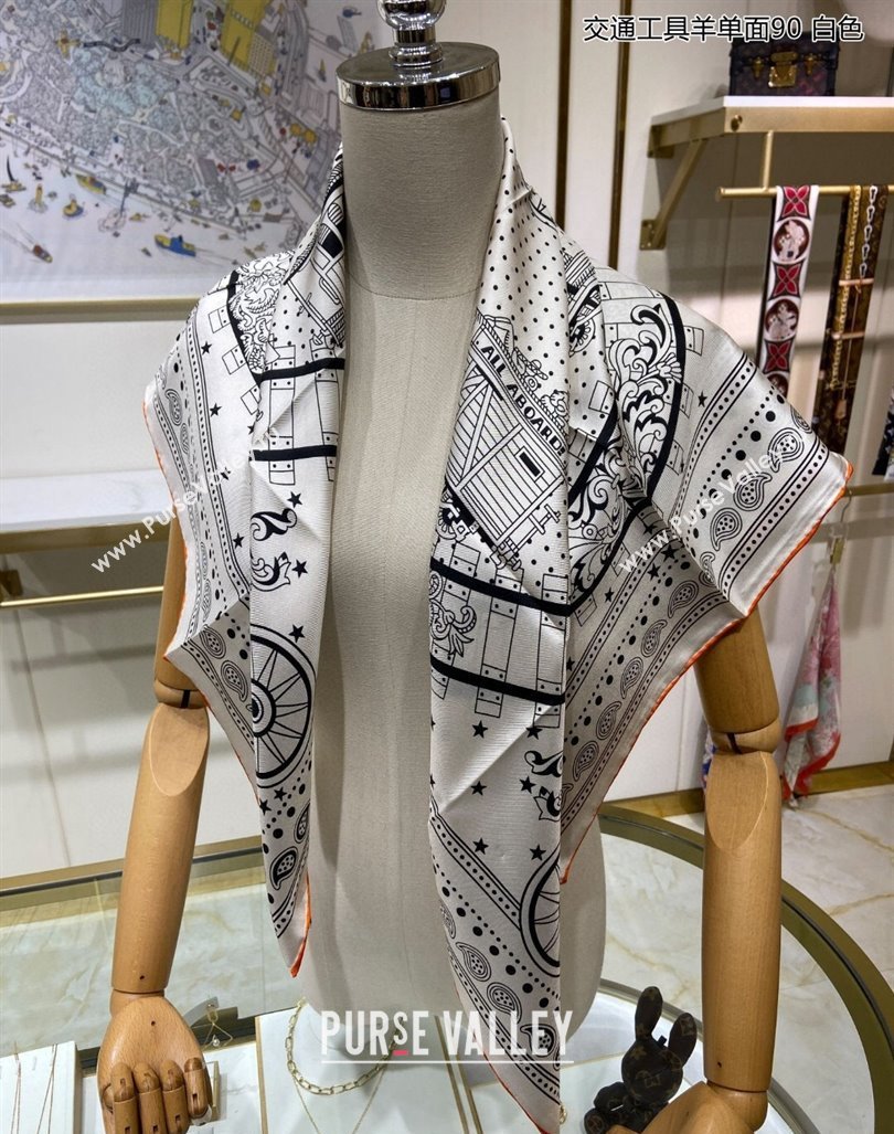 Hermes All Aboard! bandana Sqaure Scarf 90x90cm White 2024 (A-240407022)