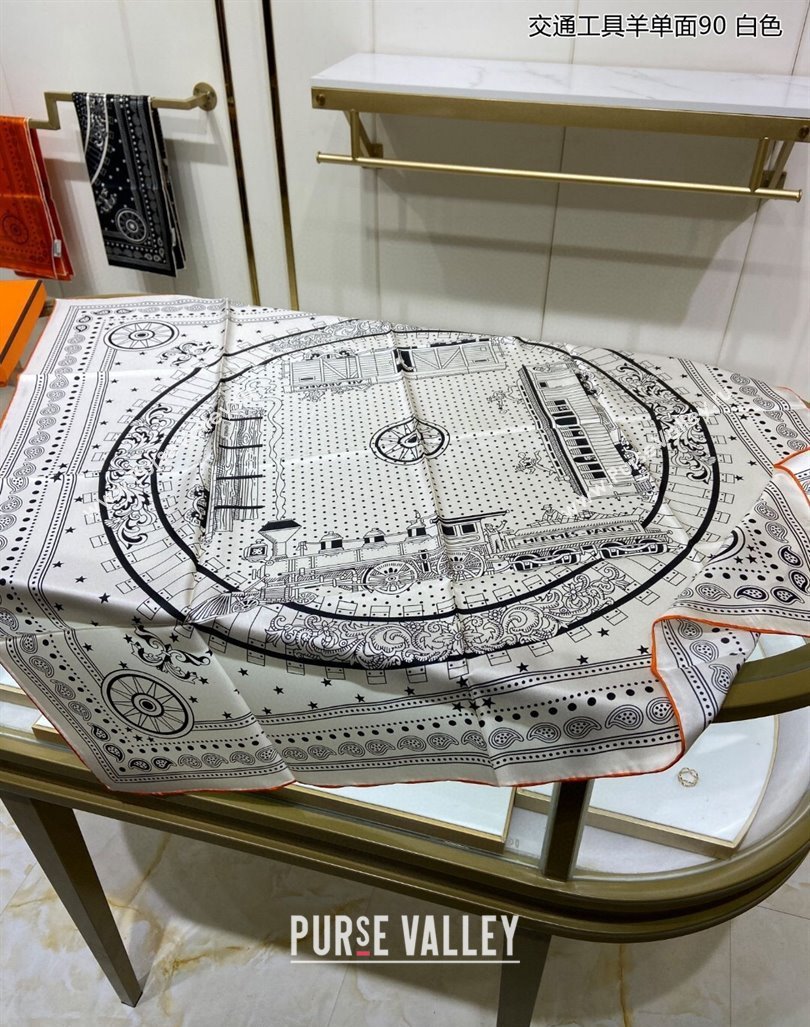 Hermes All Aboard! bandana Sqaure Scarf 90x90cm White 2024 (A-240407022)