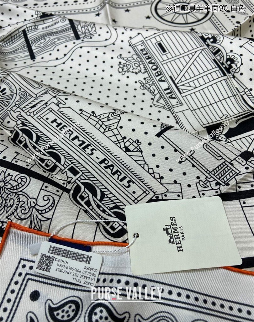 Hermes All Aboard! bandana Sqaure Scarf 90x90cm White 2024 (A-240407022)