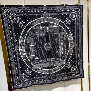 Hermes All Aboard! bandana Sqaure Scarf 90x90cm Black 2024 (A-240407023)