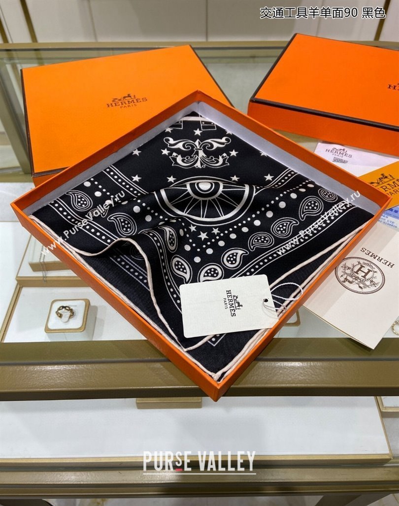 Hermes All Aboard! bandana Sqaure Scarf 90x90cm Black 2024 (A-240407023)