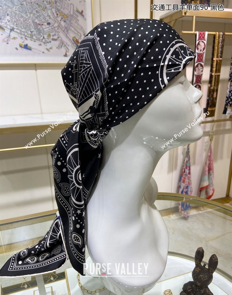 Hermes All Aboard! bandana Sqaure Scarf 90x90cm Black 2024 (A-240407023)