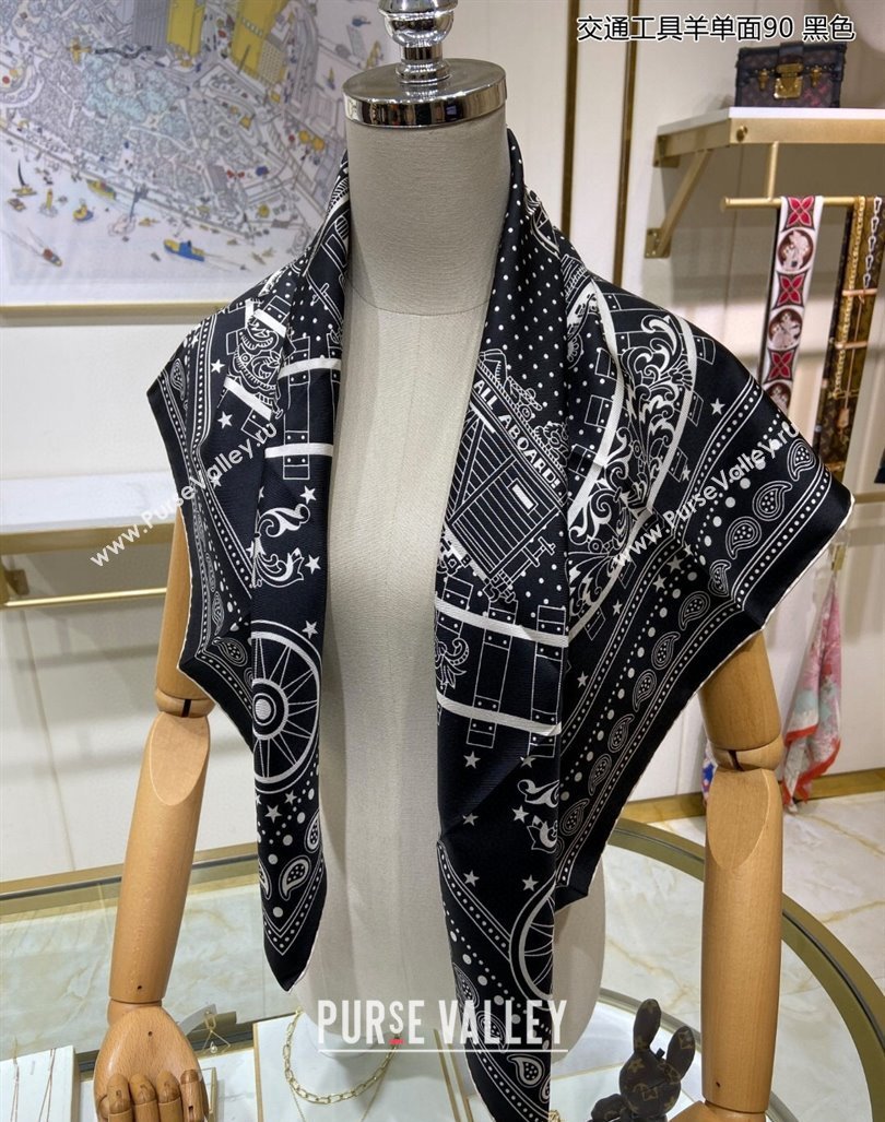 Hermes All Aboard! bandana Sqaure Scarf 90x90cm Black 2024 (A-240407023)