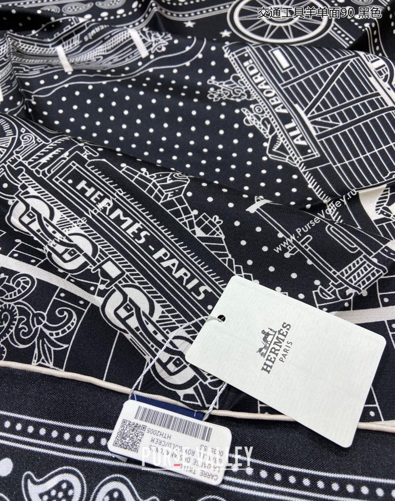 Hermes All Aboard! bandana Sqaure Scarf 90x90cm Black 2024 (A-240407023)