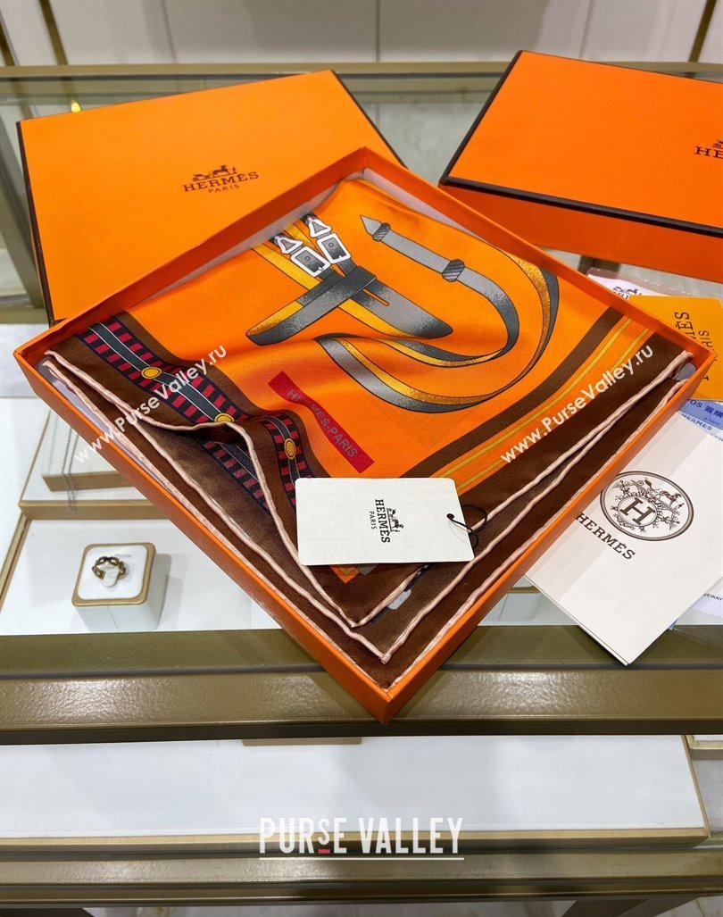 Hermes Lettres Equestre Sqaure Scarf 90x90cm Orange 2024 (A-240407001)