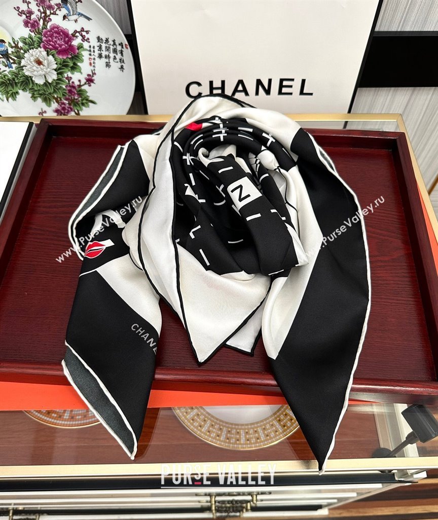 Chanel Camellia Silk Square Scarf 90x90cm Black 2024 040301 (A-240403162)