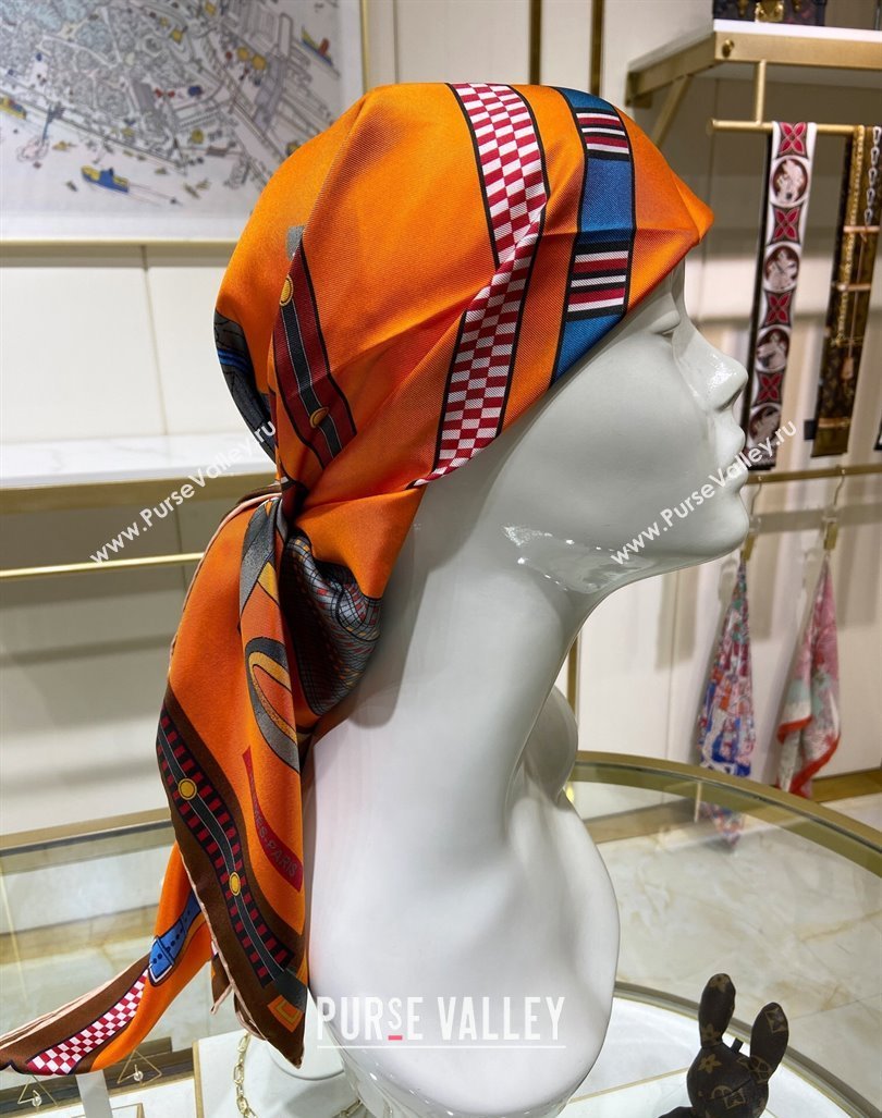 Hermes Lettres Equestre Sqaure Scarf 90x90cm Orange 2024 (A-240407001)