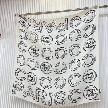 Chanel Silk Square Scarf 90x90cm COCO White 2024 0408 (A-240408009)