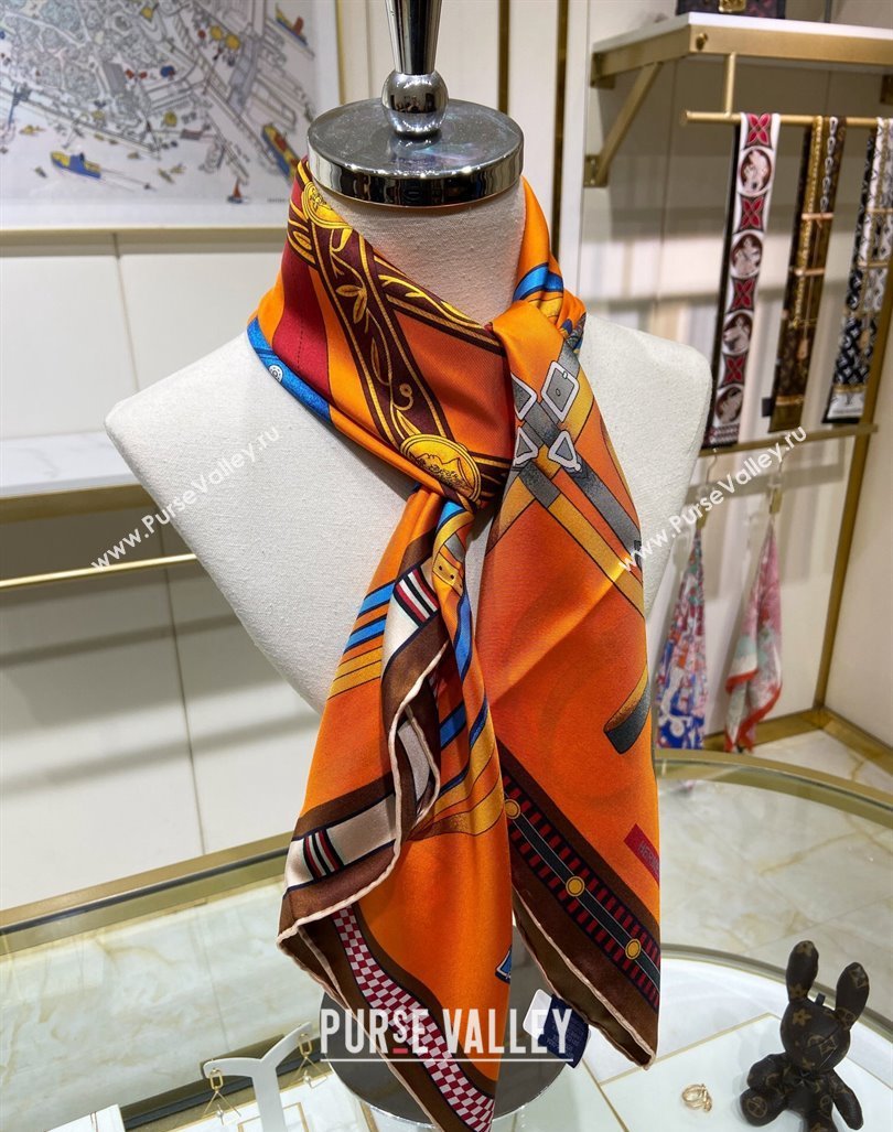 Hermes Lettres Equestre Sqaure Scarf 90x90cm Orange 2024 (A-240407001)