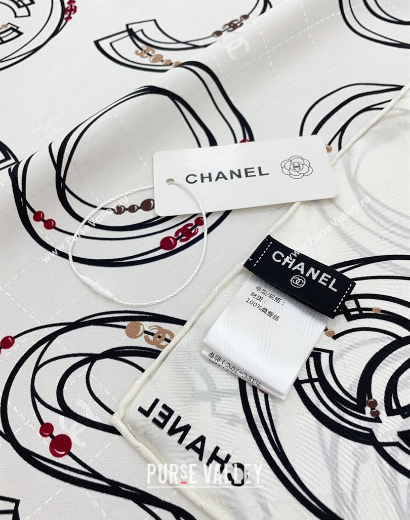 Chanel Silk Square Scarf 90x90cm COCO White 2024 0408 (A-240408009)