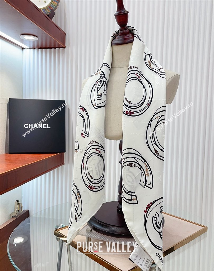 Chanel Silk Square Scarf 90x90cm COCO White 2024 0408 (A-240408009)