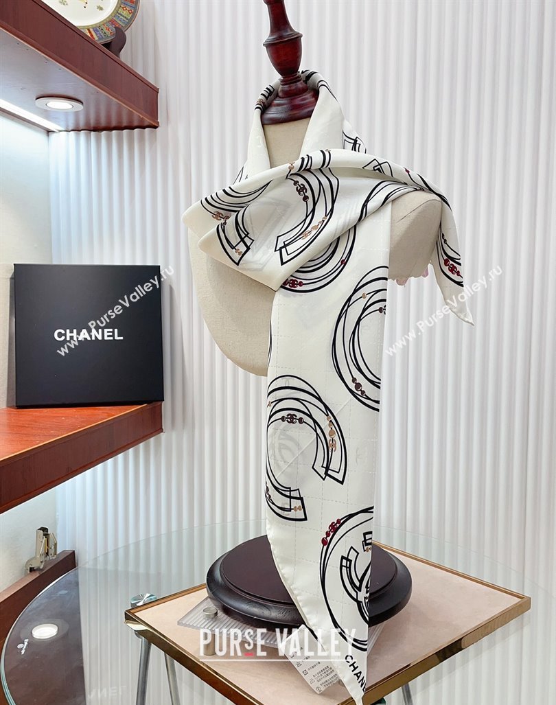 Chanel Silk Square Scarf 90x90cm COCO White 2024 0408 (A-240408009)