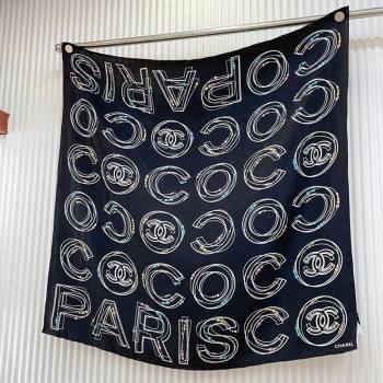Chanel Silk Square Scarf 90x90cm COCO Black 2024 0408 (A-240408010)