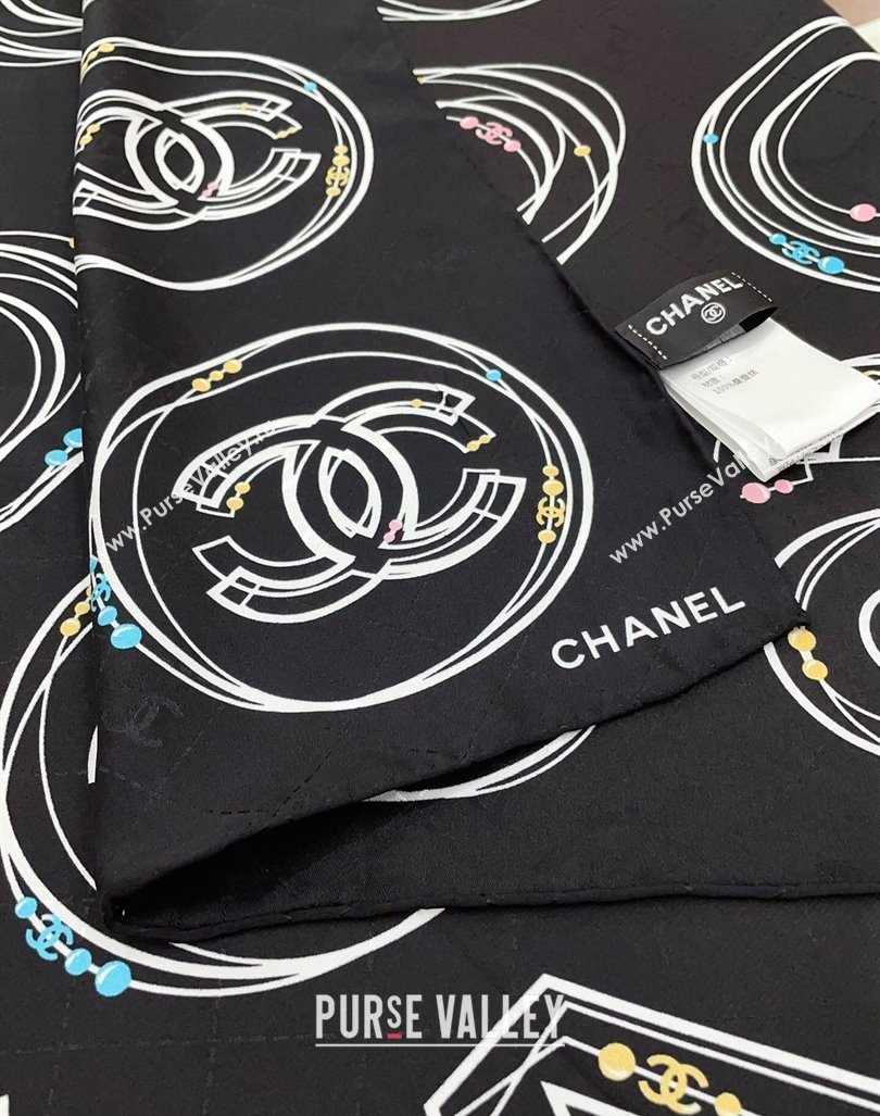 Chanel Silk Square Scarf 90x90cm COCO Black 2024 0408 (A-240408010)
