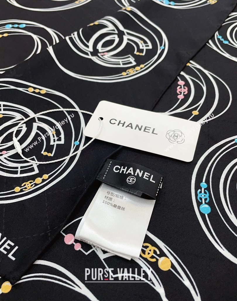 Chanel Silk Square Scarf 90x90cm COCO Black 2024 0408 (A-240408010)