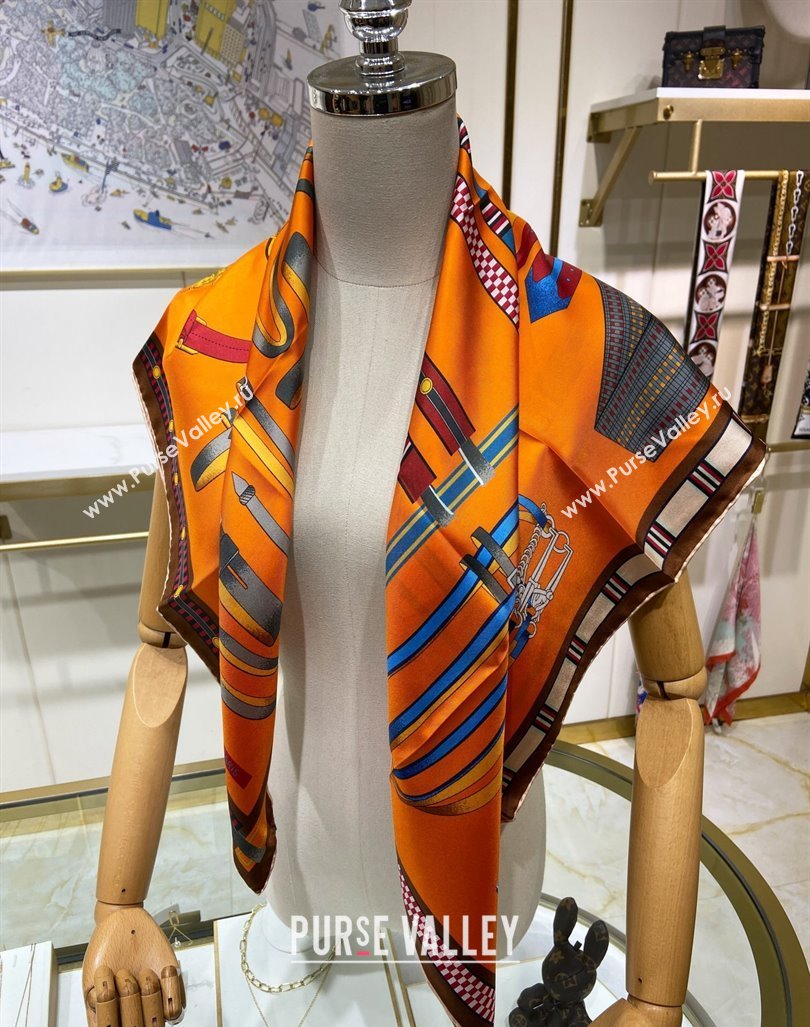 Hermes Lettres Equestre Sqaure Scarf 90x90cm Orange 2024 (A-240407001)
