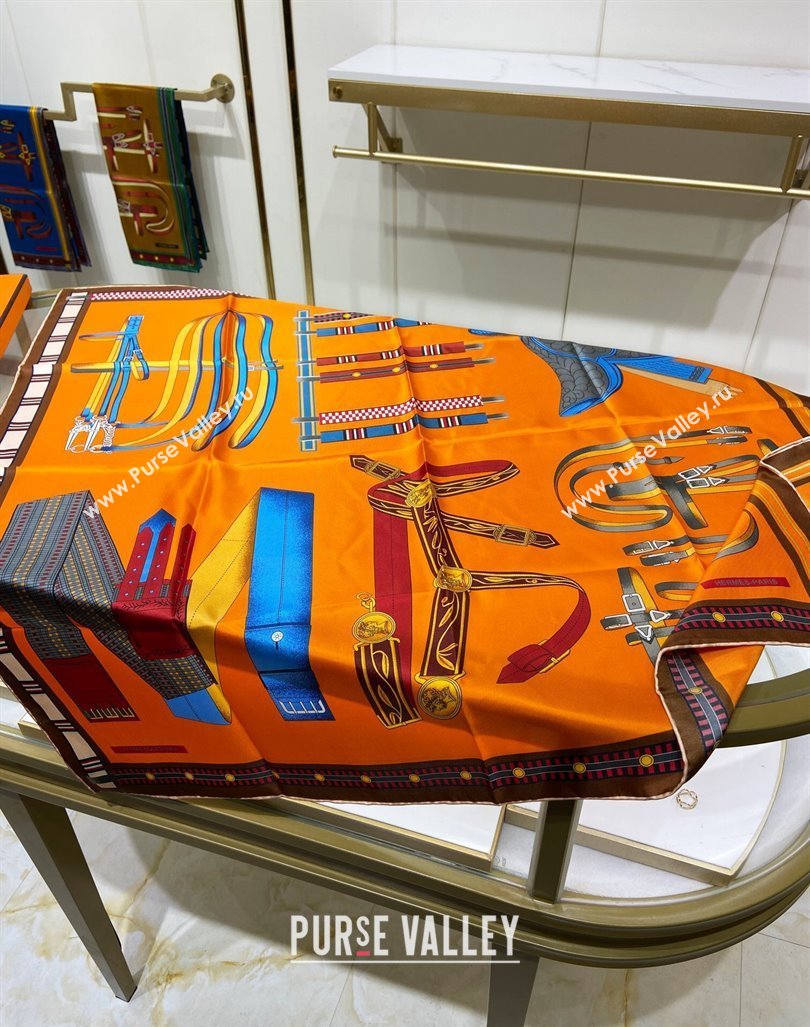 Hermes Lettres Equestre Sqaure Scarf 90x90cm Orange 2024 (A-240407001)