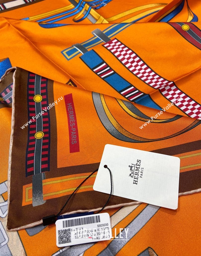 Hermes Lettres Equestre Sqaure Scarf 90x90cm Orange 2024 (A-240407001)