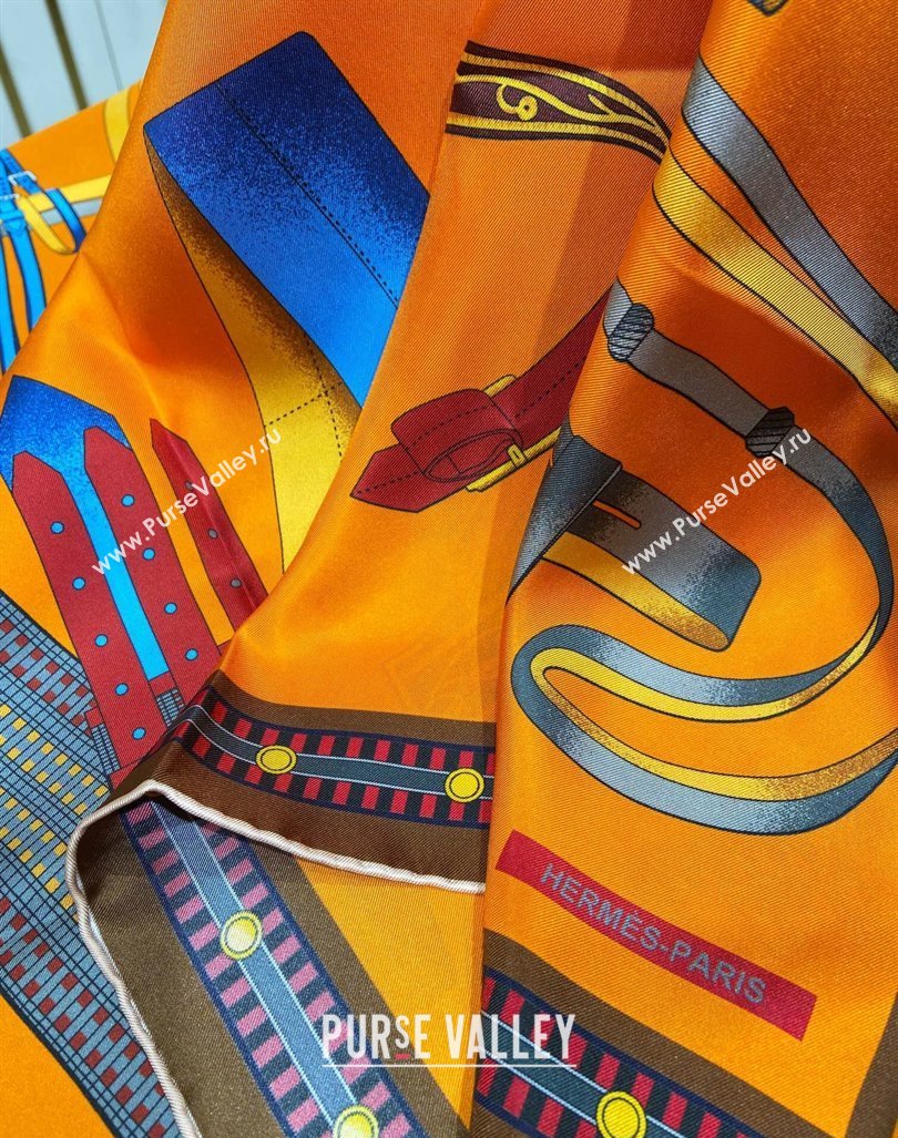 Hermes Lettres Equestre Sqaure Scarf 90x90cm Orange 2024 (A-240407001)