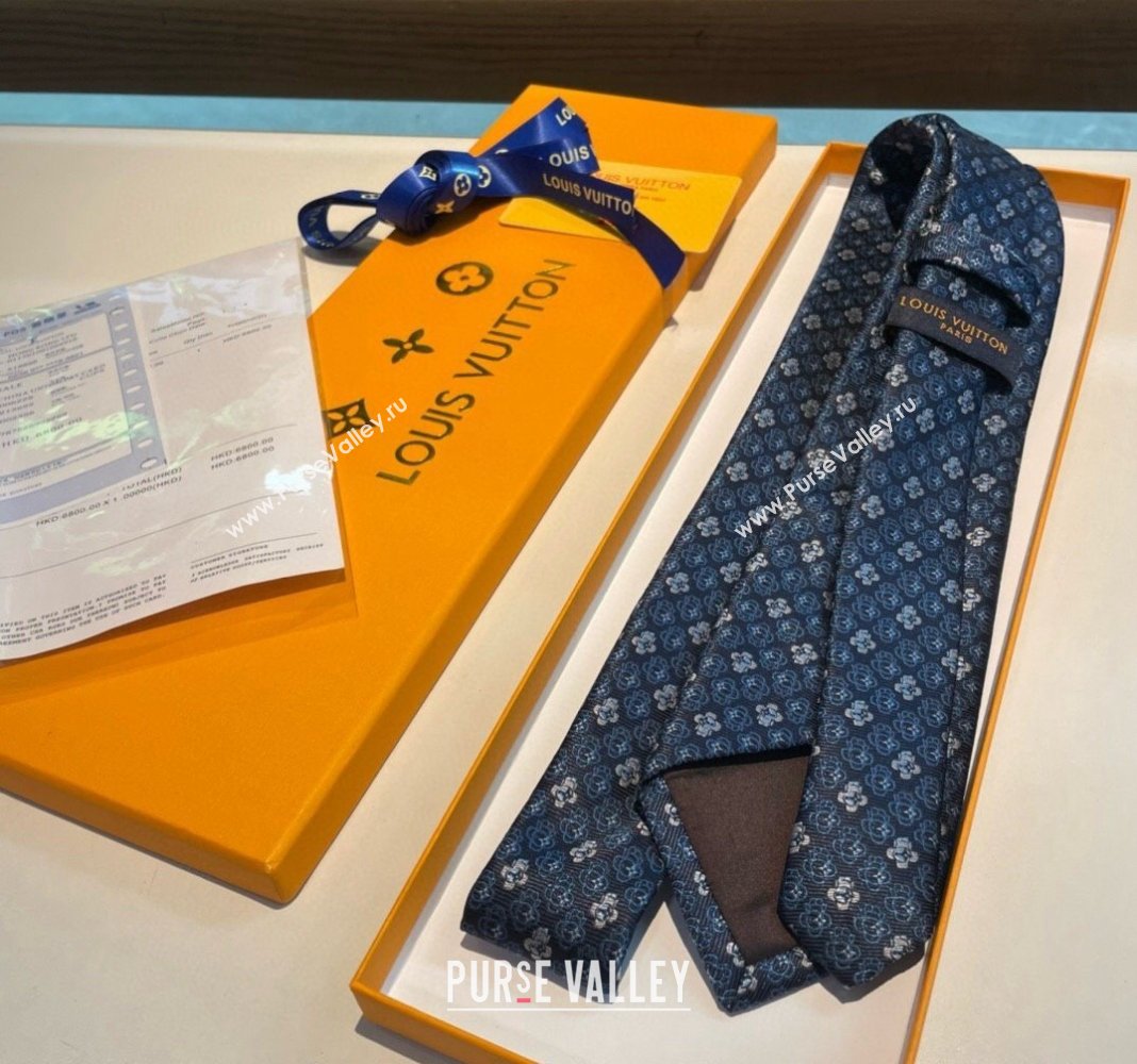 Louis Vuitton Vivienne Silk Tie Dark Blue 2024 0408 (A-240408039)