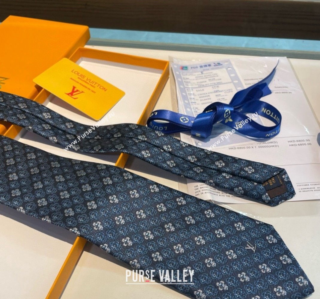 Louis Vuitton Vivienne Silk Tie Dark Blue 2024 0408 (A-240408039)