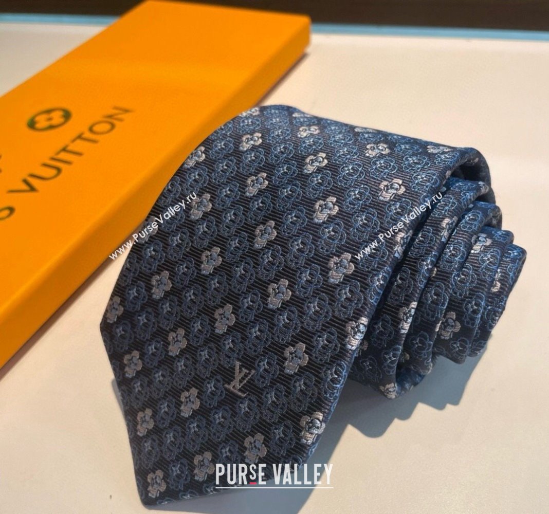 Louis Vuitton Vivienne Silk Tie Dark Blue 2024 0408 (A-240408039)