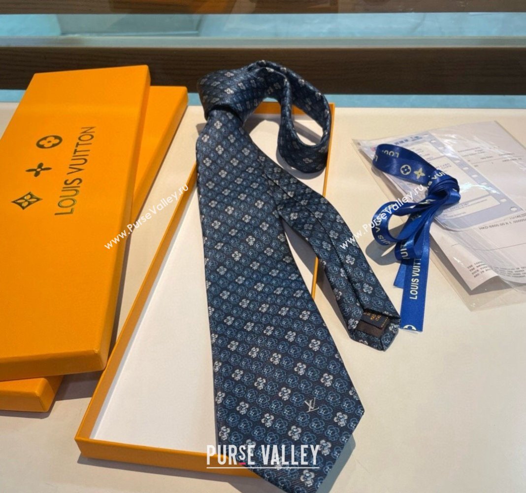 Louis Vuitton Vivienne Silk Tie Dark Blue 2024 0408 (A-240408039)