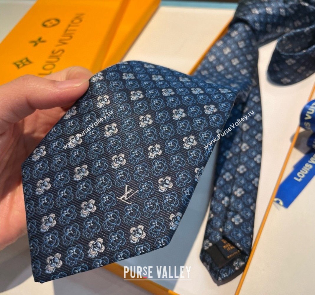 Louis Vuitton Vivienne Silk Tie Dark Blue 2024 0408 (A-240408039)