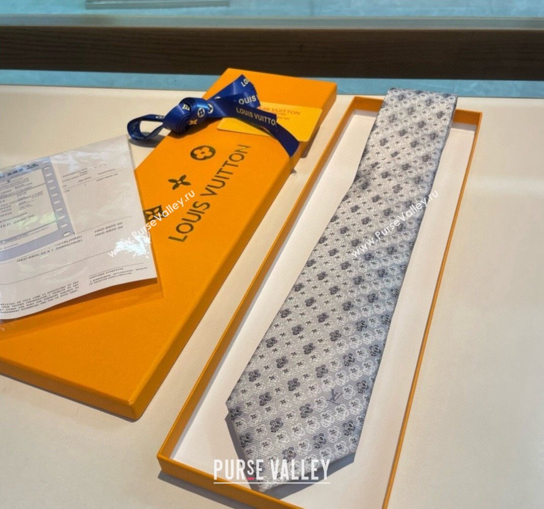 Louis Vuitton Vivienne Silk Tie Light Grey 2024 0408 (A-240408041)