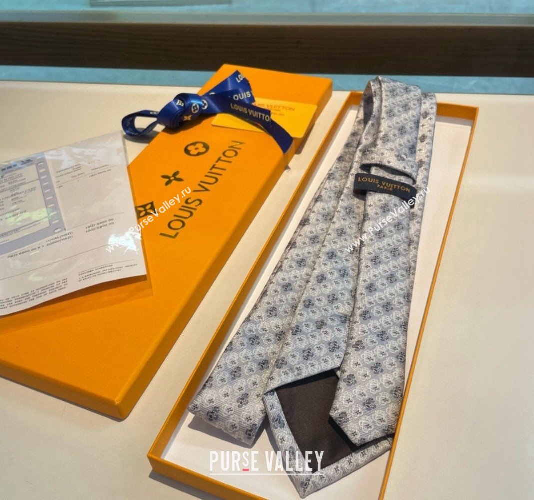 Louis Vuitton Vivienne Silk Tie Light Grey 2024 0408 (A-240408041)