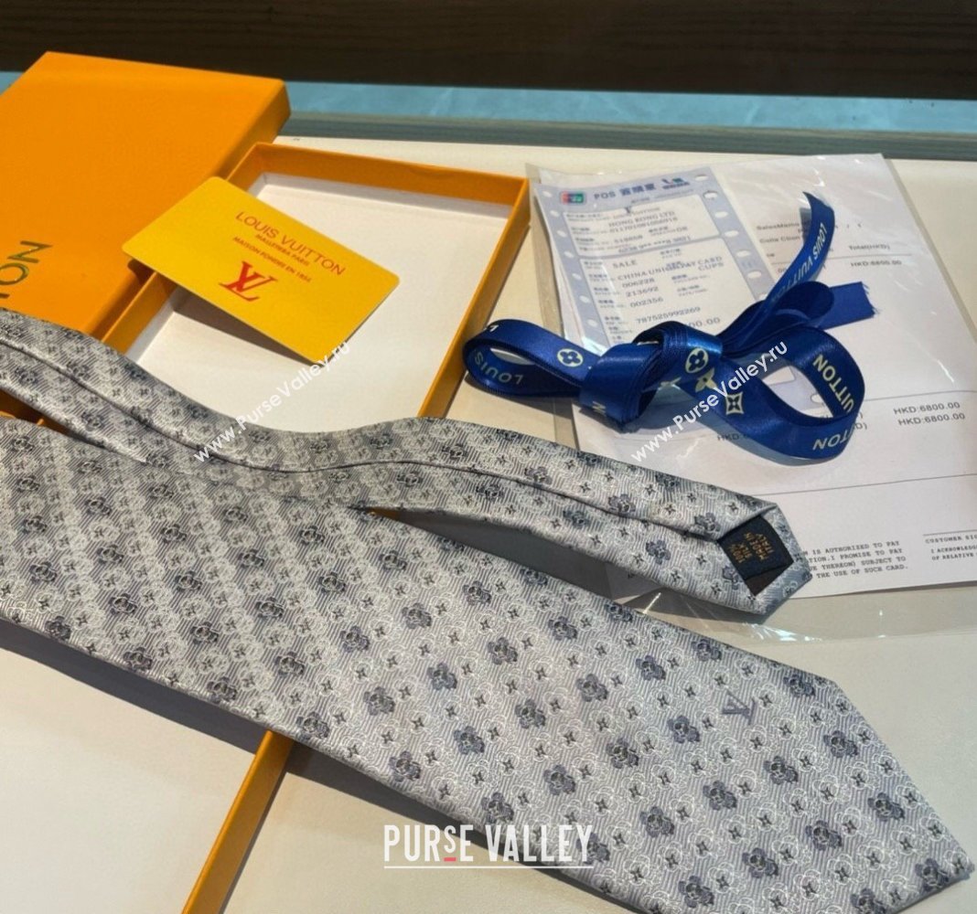 Louis Vuitton Vivienne Silk Tie Light Grey 2024 0408 (A-240408041)