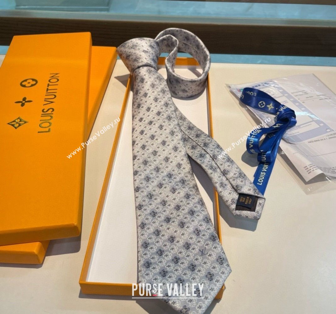Louis Vuitton Vivienne Silk Tie Light Grey 2024 0408 (A-240408041)