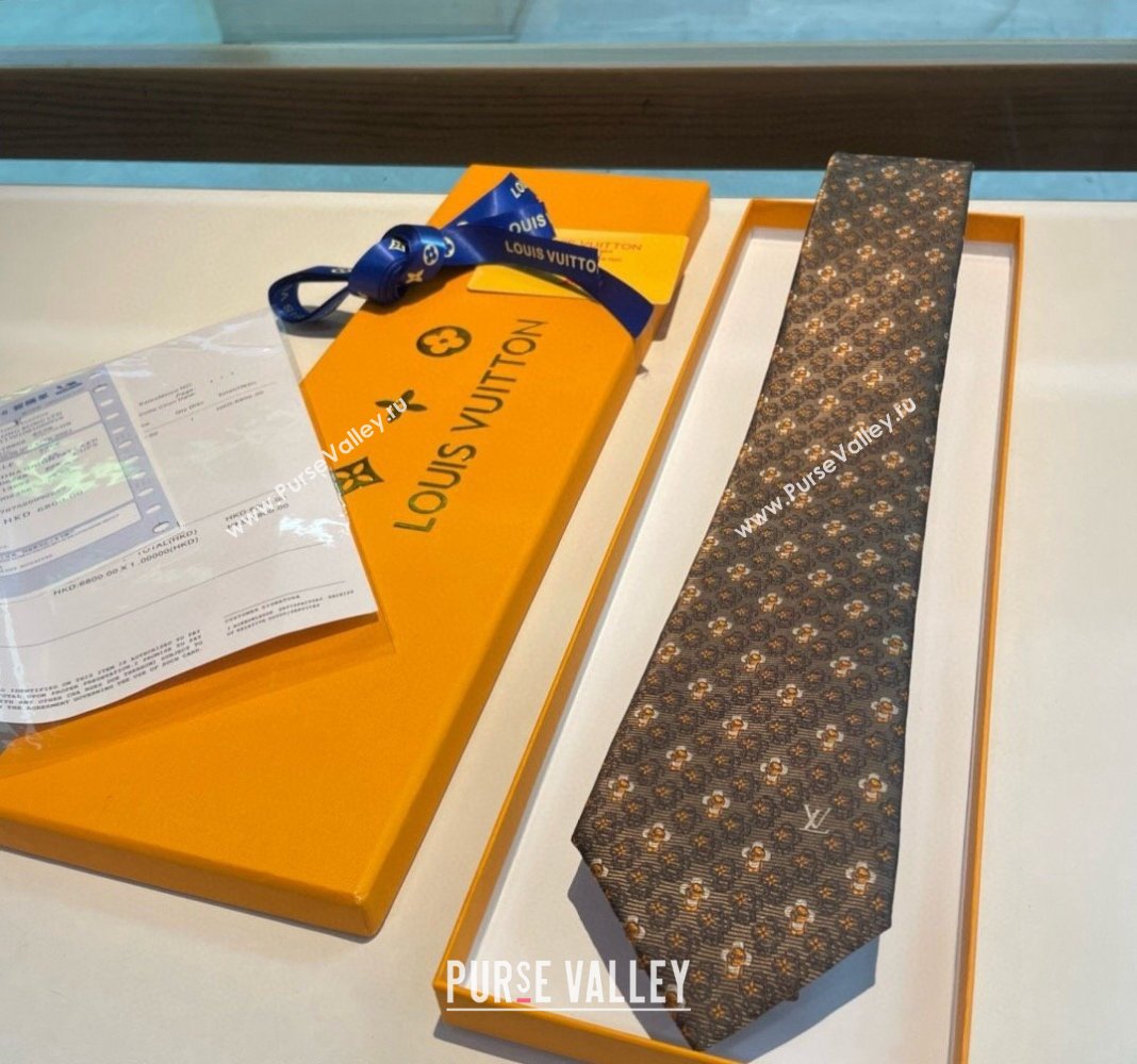 Louis Vuitton Vivienne Silk Tie Brown 2024 0408 (A-240408042)