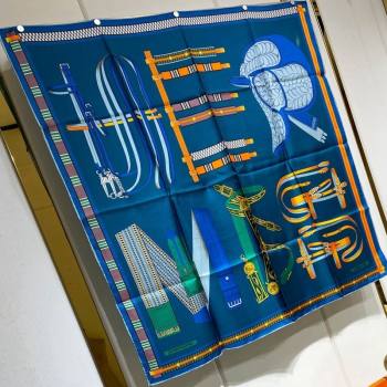 Hermes Lettres Equestre Sqaure Scarf 90x90cm Blue 2024 (A-240407002)