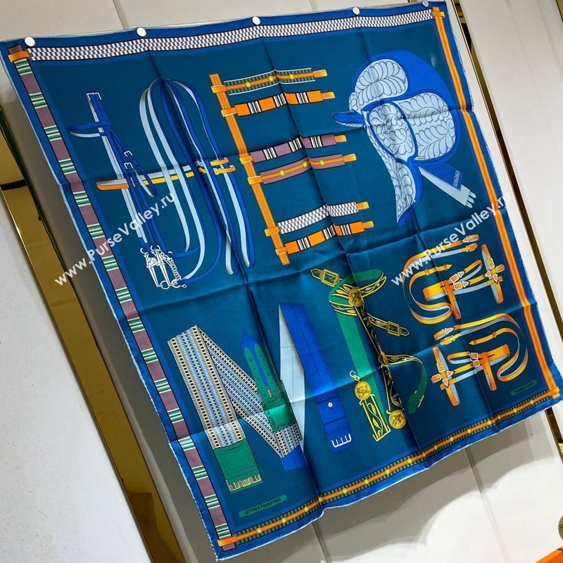 Hermes Lettres Equestre Sqaure Scarf 90x90cm Blue 2024 (A-240407002)